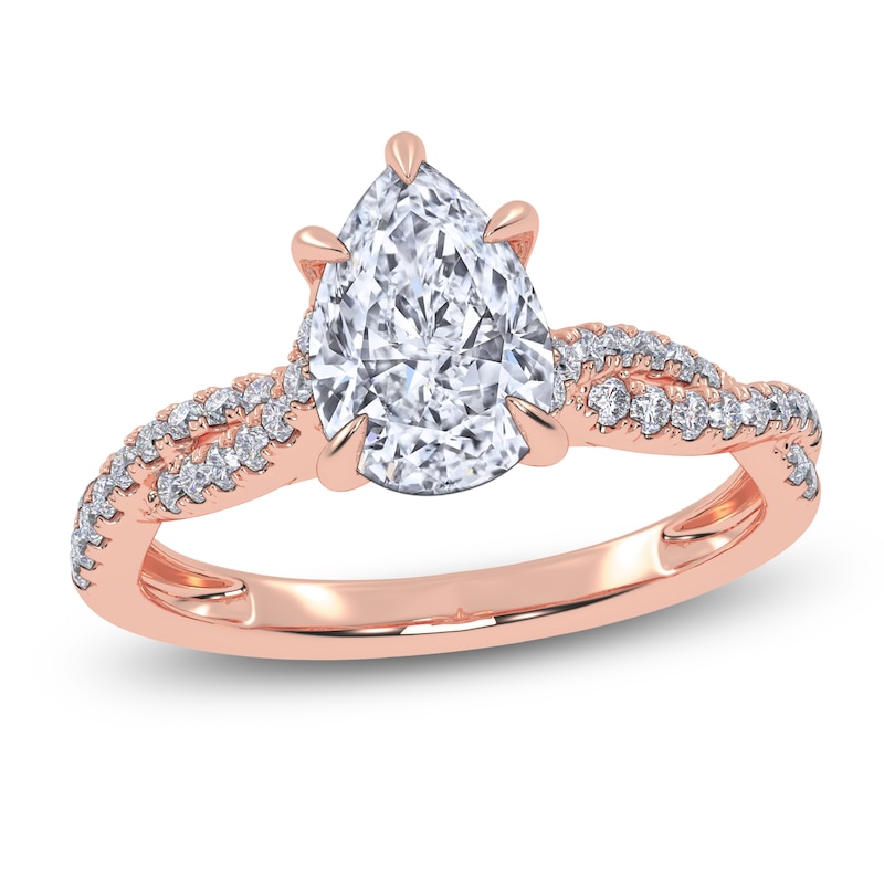 Main Image 1 of Pear-Shaped Lab-Grown Diamond Engagement Ring 1-1/4 ct tw 14K Rose Gold