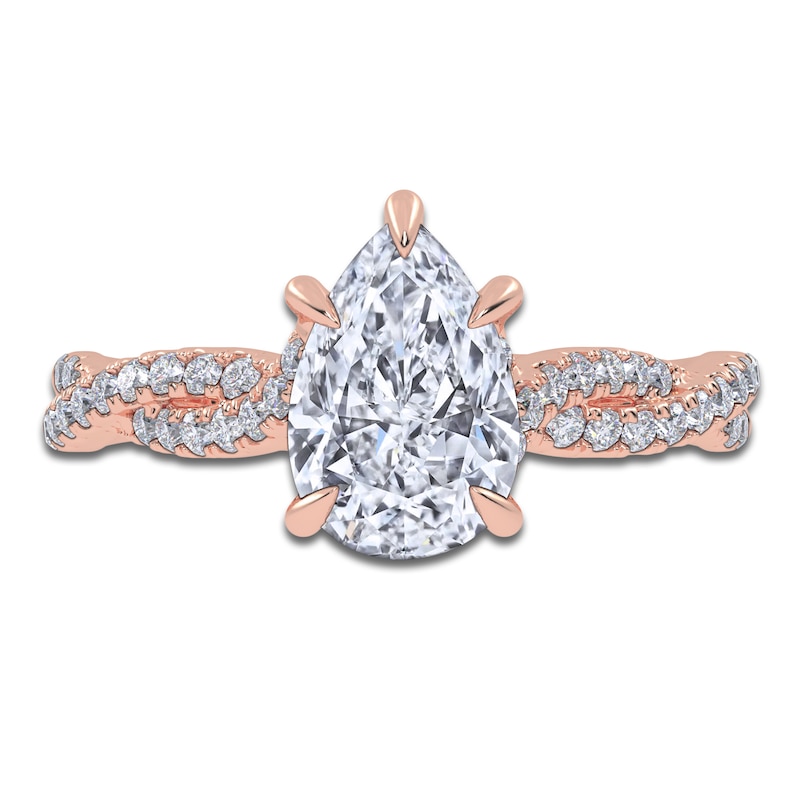 Main Image 3 of Pear-Shaped Lab-Grown Diamond Engagement Ring 1-1/4 ct tw 14K Rose Gold