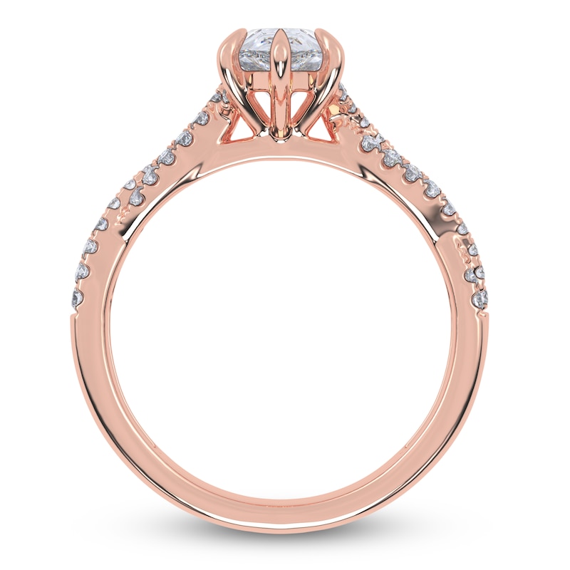 Main Image 4 of Pear-Shaped Lab-Grown Diamond Engagement Ring 1-1/4 ct tw 14K Rose Gold
