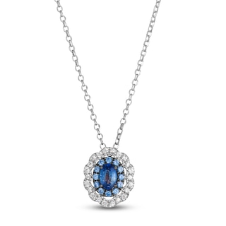 Le Vian Oval-Cut Natural Blue & White Sapphire Necklace 14K Vanilla Gold 19"