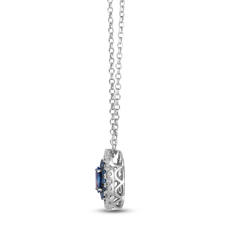 Main Image 2 of Le Vian Oval-Cut Natural Blue & White Sapphire Necklace 14K Vanilla Gold 19"