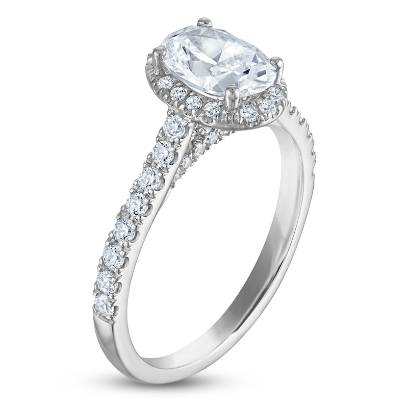 Main Image 2 of Certified Oval-Cut Diamond Halo Engagement Ring 1-1/2 ct tw 14K White Gold