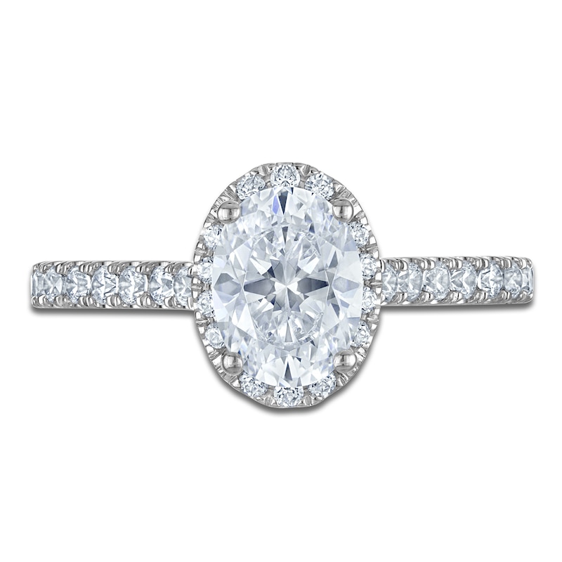 Main Image 3 of Certified Oval-Cut Diamond Halo Engagement Ring 1-1/2 ct tw 14K White Gold