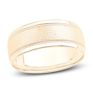 Textured Wedding Band 14K Yellow Gold 8mm