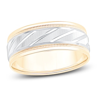 Diamond-Cut Wedding Band 14K Two-Tone Gold 8mm