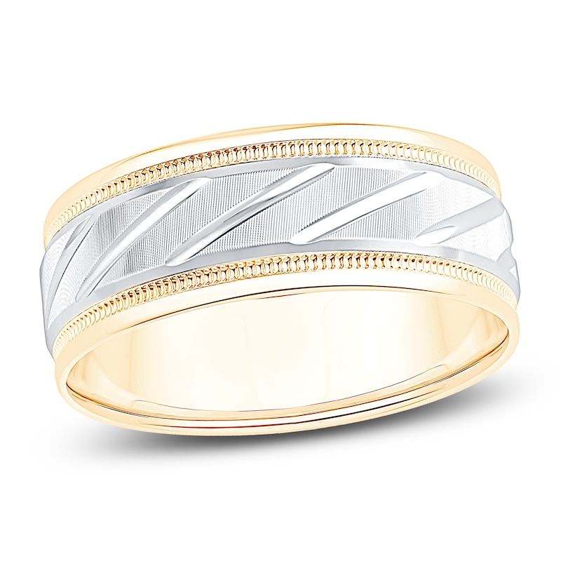 Main Image 1 of Diamond-Cut Wedding Band 14K Two-Tone Gold 8mm