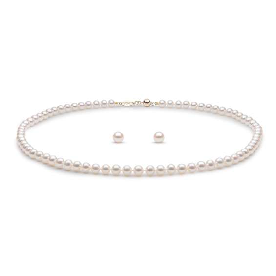Yoko London Cultured Pearl Necklace & Stud Earrings Gift Set 18K Yellow Gold