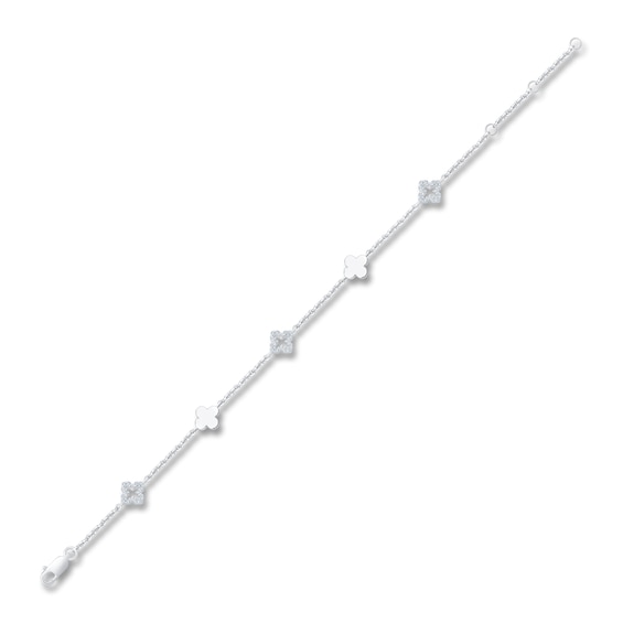 Jared Signature Diamond Clover Bracelet 1/5 ct tw Sterling Silver 7"