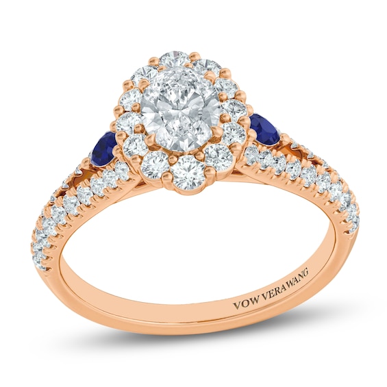 Vera Wang VOW Certified Oval-Cut Diamond & Natural Sapphire Engagement Ring 1 ct tw 14K Rose Gold