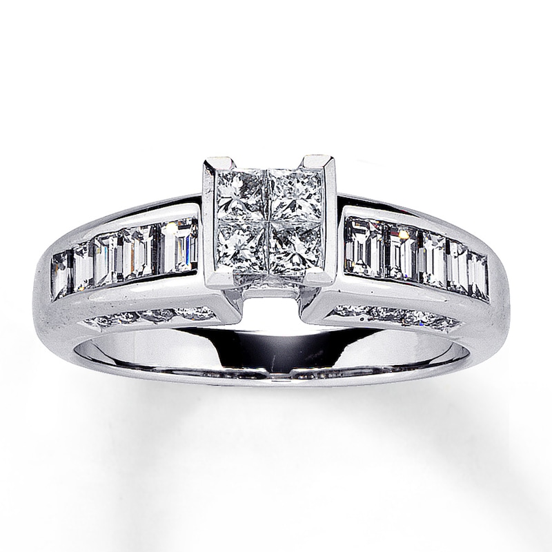 Previously Owned Diamond Engagement Ring 1 ct tw Princess, Baguette & Round-cut 14K White Gold