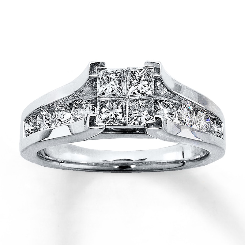 Main Image 1 of Previously Owned Diamond Engagement Ring 1-1/5 ct tw Princess & Round-cut 14K White Gold
