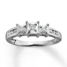 Previously Owned 3-Stone Diamond Promise Ring 1/4 ct tw Princess & Round 14K White Gold