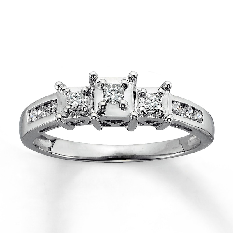 Previously Owned 3-Stone Diamond Ring 1/4 ct tw Princess & Round 14K White Gold