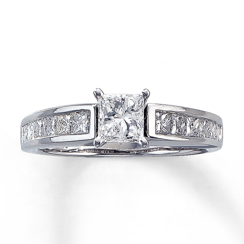 Main Image 1 of Previously Owned Engagement Ring 1-1/4 ct tw Princess-cut Diamonds 14K White Gold