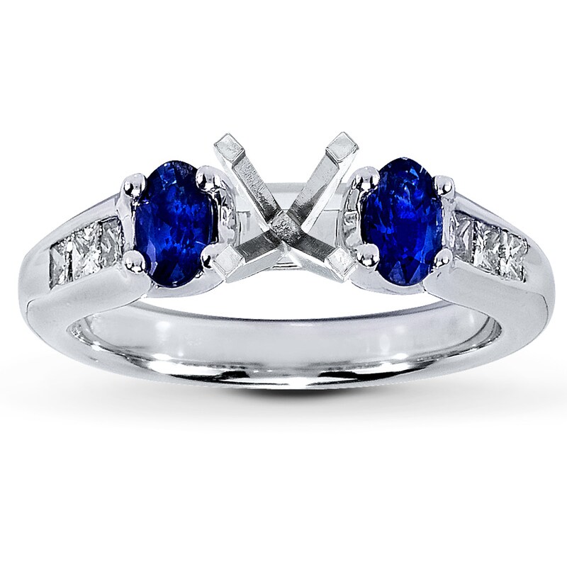Main Image 1 of Previously Owned Diamond Ring Setting With Diamonds & Sapphires 14K White Gold