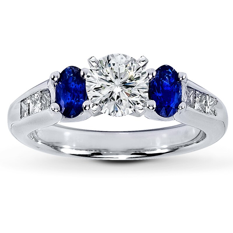 Main Image 3 of Previously Owned Diamond Ring Setting With Diamonds & Sapphires 14K White Gold