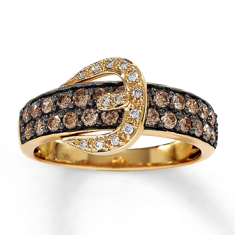 14K Yellow Gold Levian Round Diamond Belt Buckle Ring