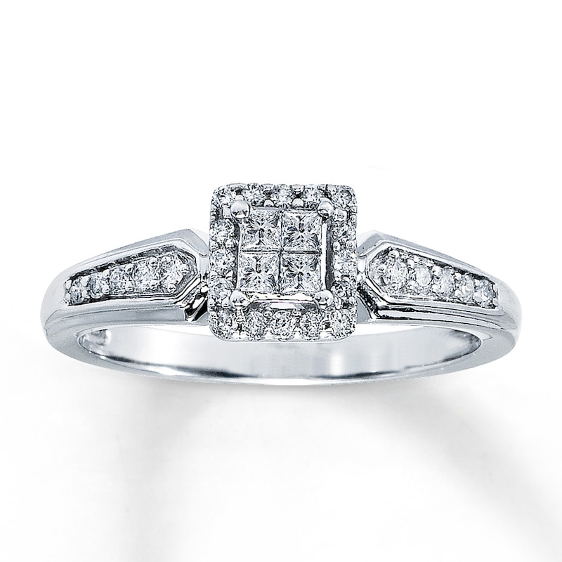 Previously Owned Engagement Ring / ct tw Princess & Round-cut Diamonds 10K White Gold