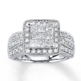 Previously Owned Engagement Ring 1 ct tw Princess & Round-cut Diamonds 14K White Gold