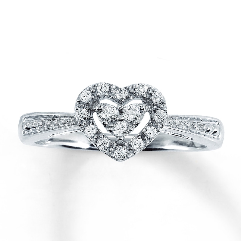 Previously Owned Heart Promise Ring 1/6 ct tw Round-cut Diamonds 10K White Gold