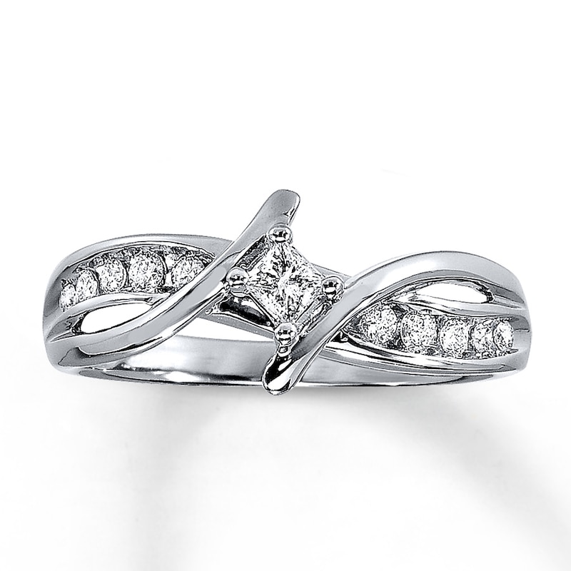 Main Image 1 of Previously Owned Diamond Promise Ring 1/4 ct tw Princess/Round 10K White Gold