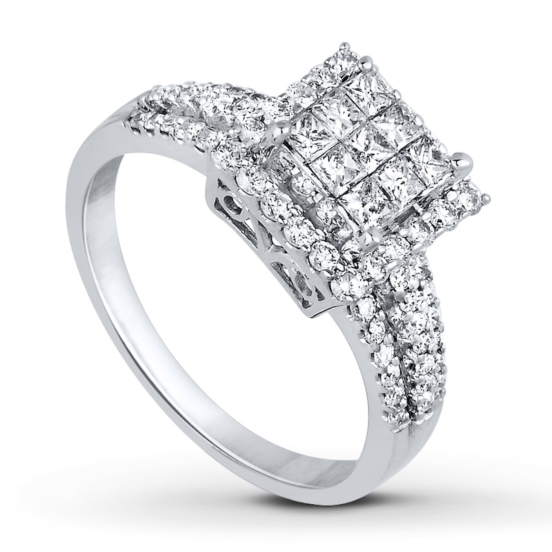 Main Image 1 of Previously Owned Diamond Ring 1 ct tw Princess & Round 14K White Gold