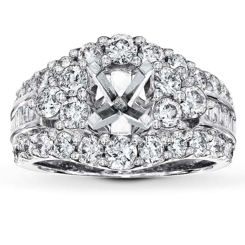 Main Image 1 of Previously Owned Diamond Ring Setting 2 ct tw Round/Baguette 14K White Gold