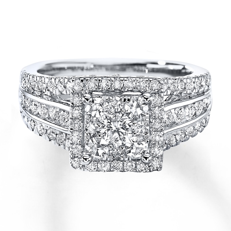Main Image 1 of Previously Owned Multi-Stone Diamond Engagement Ring 1-1/2 ct tw Round-cut 14K White Gold