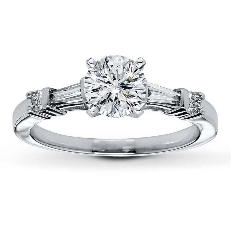 Main Image 3 of Previously Owned Diamond Ring Setting 1/4 ct tw Round/Baguette 14K White Gold