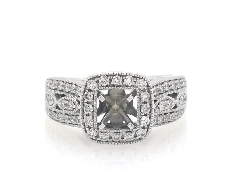 Main Image 1 of Previously Owned Diamond Cushion Halo Engagement Ring Setting 1/2 ct tw 14K White Gold