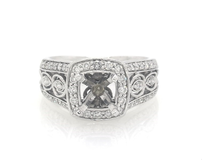 Main Image 1 of Previously Owned Diamond Cushion Halo Engagement Ring 1/2 ct tw 14K White Gold