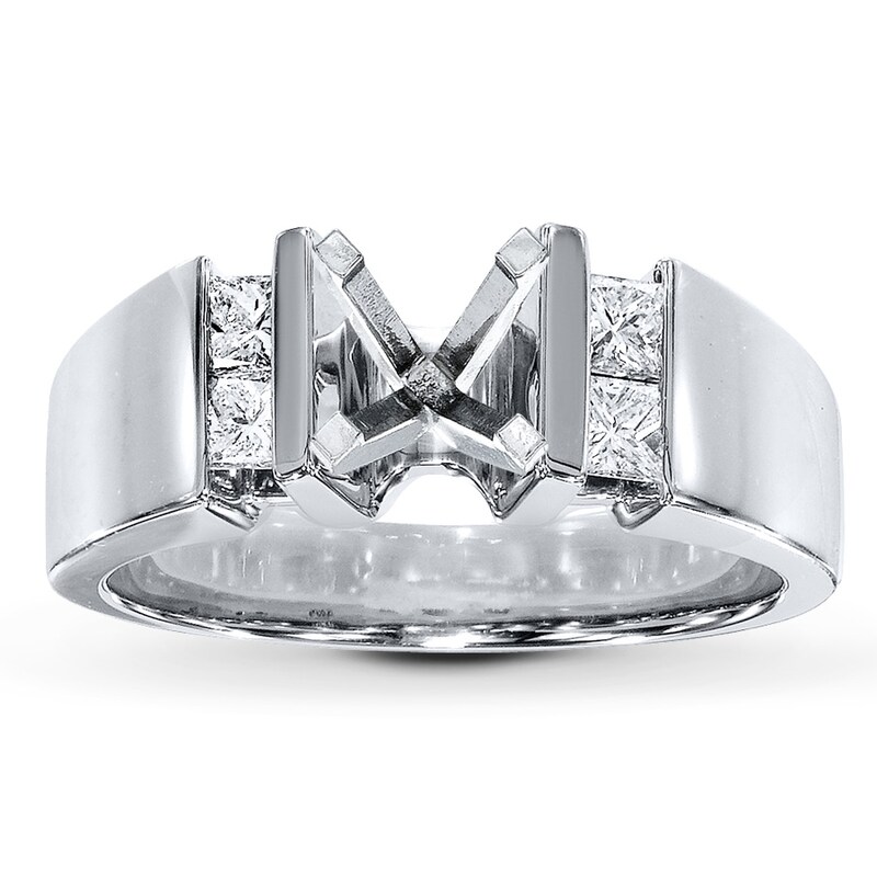 Main Image 1 of Previously Owned Diamond Ring Setting 3/8 ct tw Princess-cut 14K White Gold