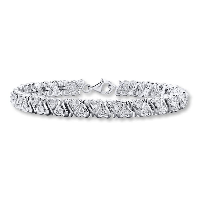 Main Image 1 of Previously Owned Diamond Heart Bracelet 1/10 ct tw Sterling Silver 7.5"