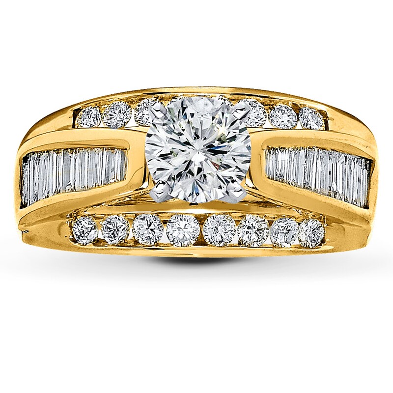 Main Image 3 of Previously Owned Diamond Engagement Ring Setting 1 ct tw Baguette/Round 14K Yellow Gold