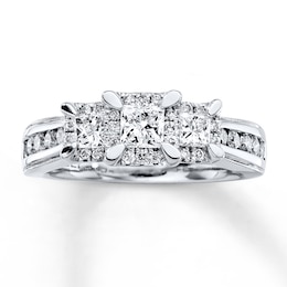 Previously Owned Three-Stone Engagement Ring 1 ct tw Diamonds Princess-cut 14K White Gold