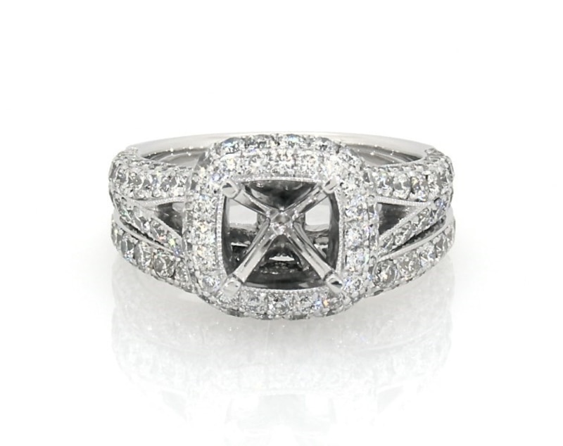 Main Image 1 of Previously Owned Neil Lane Diamond Cushion Halo Split Shank Bridal Setting 2 ct tw 14K White Gold