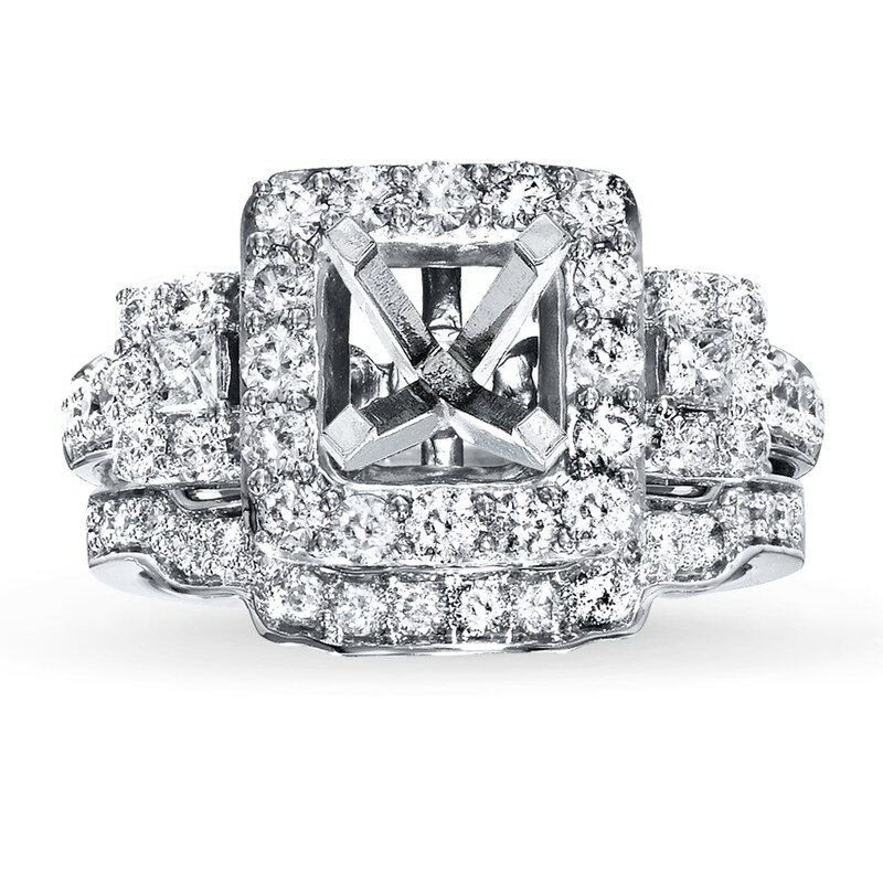 Main Image 1 of Previously Owned Diamond Bridal Setting 1-1/8 ct tw Princess-cut 14K White Gold