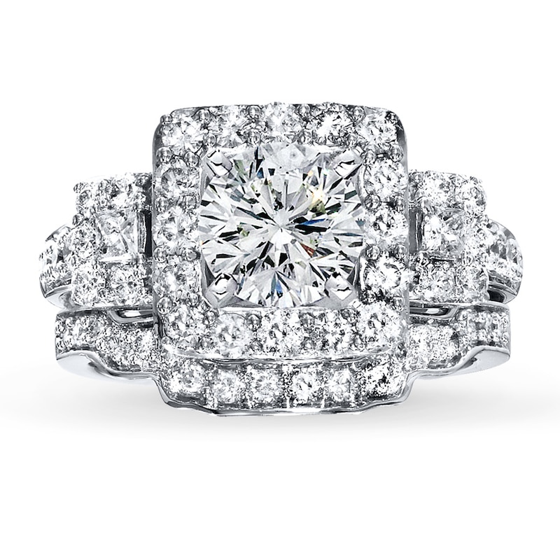 Main Image 3 of Previously Owned Diamond Bridal Setting 1-1/8 ct tw Princess-cut 14K White Gold
