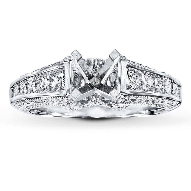 Main Image 1 of Previously Owned Diamond Ring Setting 1 ct tw Princess/Round 14K White Gold