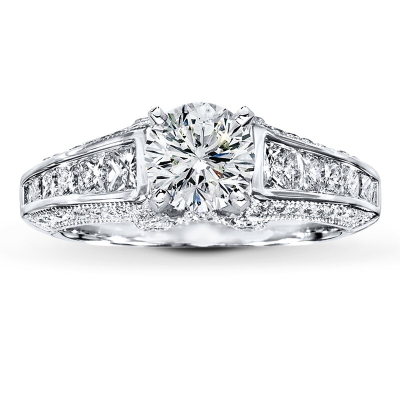Main Image 3 of Previously Owned Diamond Ring Setting 1 ct tw Princess/Round 14K White Gold