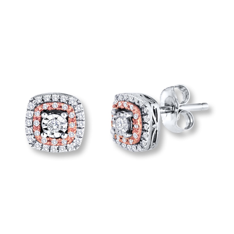 Main Image 1 of Previously Owned Earrings 1/5 cttw Diamonds Sterling Silver & 10K Rose Gold