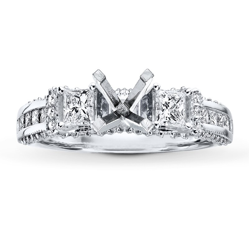 Main Image 1 of Previously Owned Diamond Ring Setting 1 ct tw Princess/Round 14K White Gold