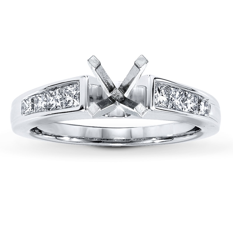 Main Image 1 of Previously Owned Diamond Ring Setting 1/2 ct tw Princess-cut 14K White Gold