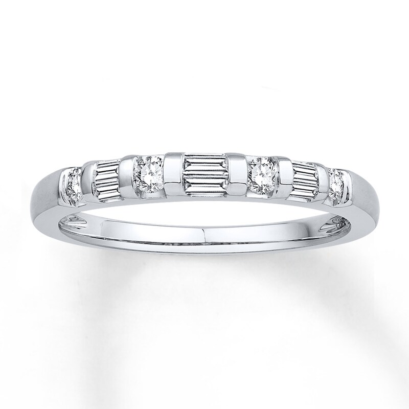 Main Image 1 of Previously Owned Diamond Anniversary Band 1/4 ct tw Round/Baguette 14K White Gold