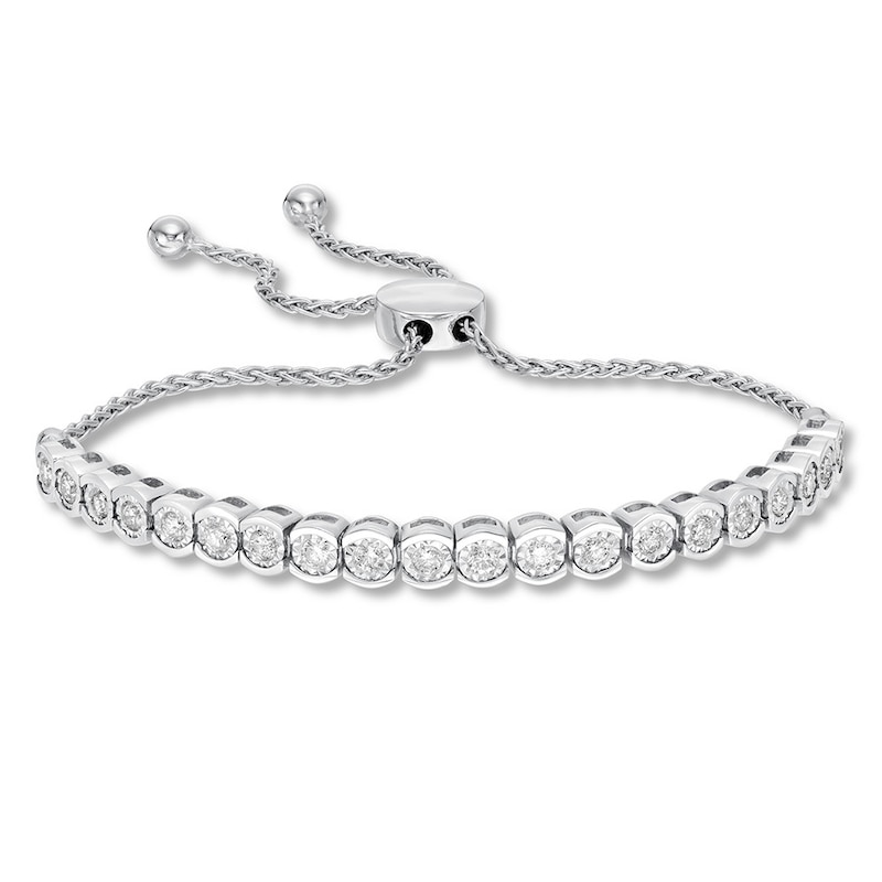 Main Image 1 of Previously Owned Diamond Bolo Bracelet 1 carat tw Round-cut Sterling Silver