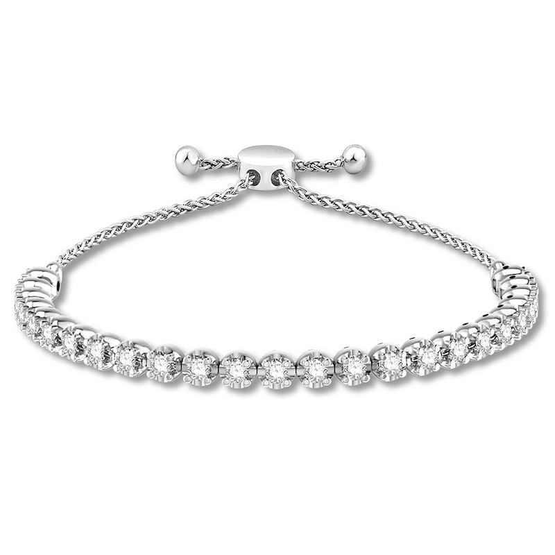Main Image 1 of Previously Owned Diamond Bolo Bracelet 1/2 ct tw Round-cut 14K White Gold