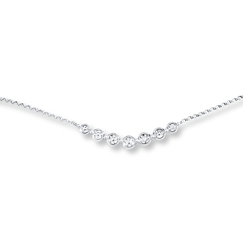 Main Image 1 of Previously Owned Bezel-set Diamond Choker Necklace 1/4 ct tw 10K White Gold