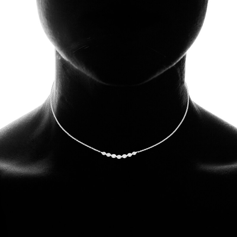 Main Image 2 of Previously Owned Bezel-set Diamond Choker Necklace 1/4 ct tw 10K White Gold