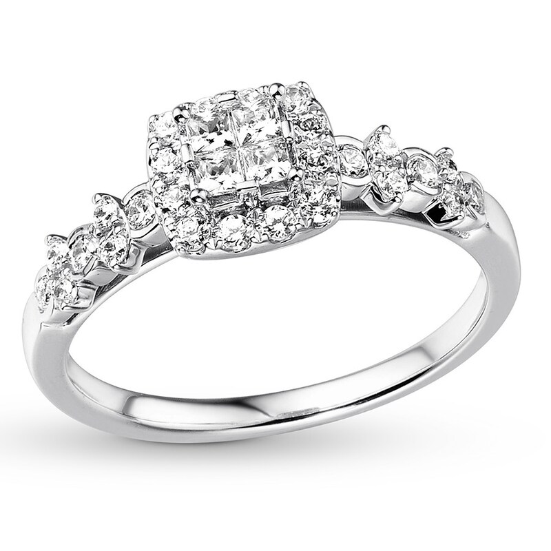 Main Image 4 of Previously Owned Diamond Promise Ring 1/2 ct tw Princess-cut 10K White Gold