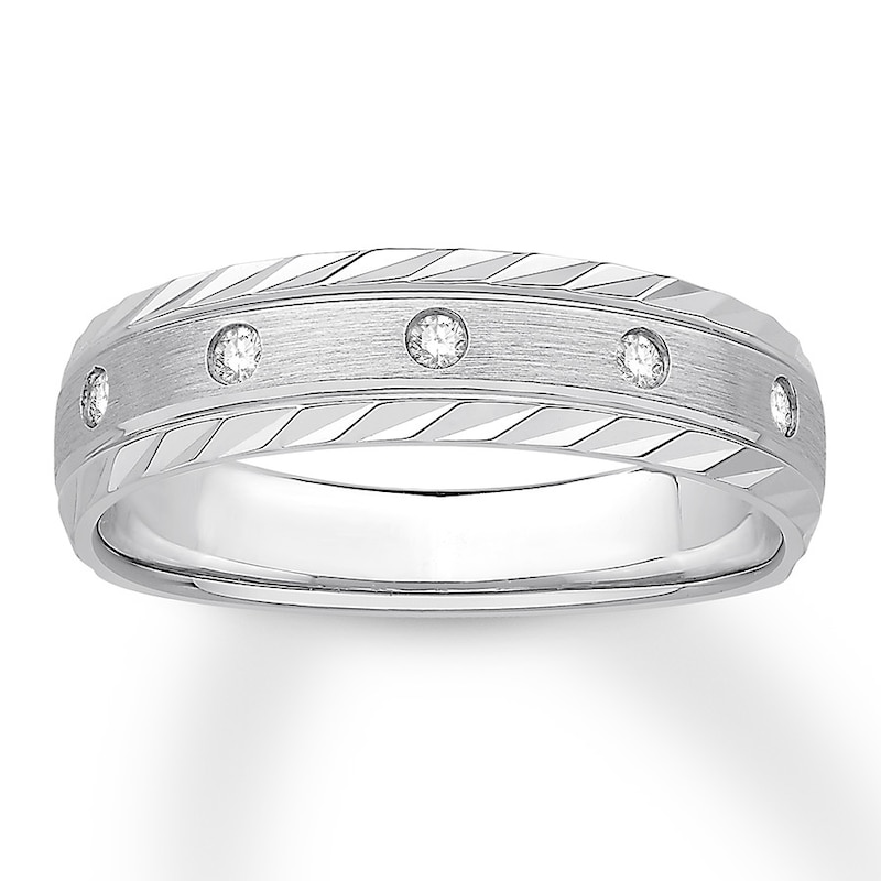 Main Image 1 of Previously Owned Men's Diamond Band 1/15 ct tw Round-cut 10K White Gold